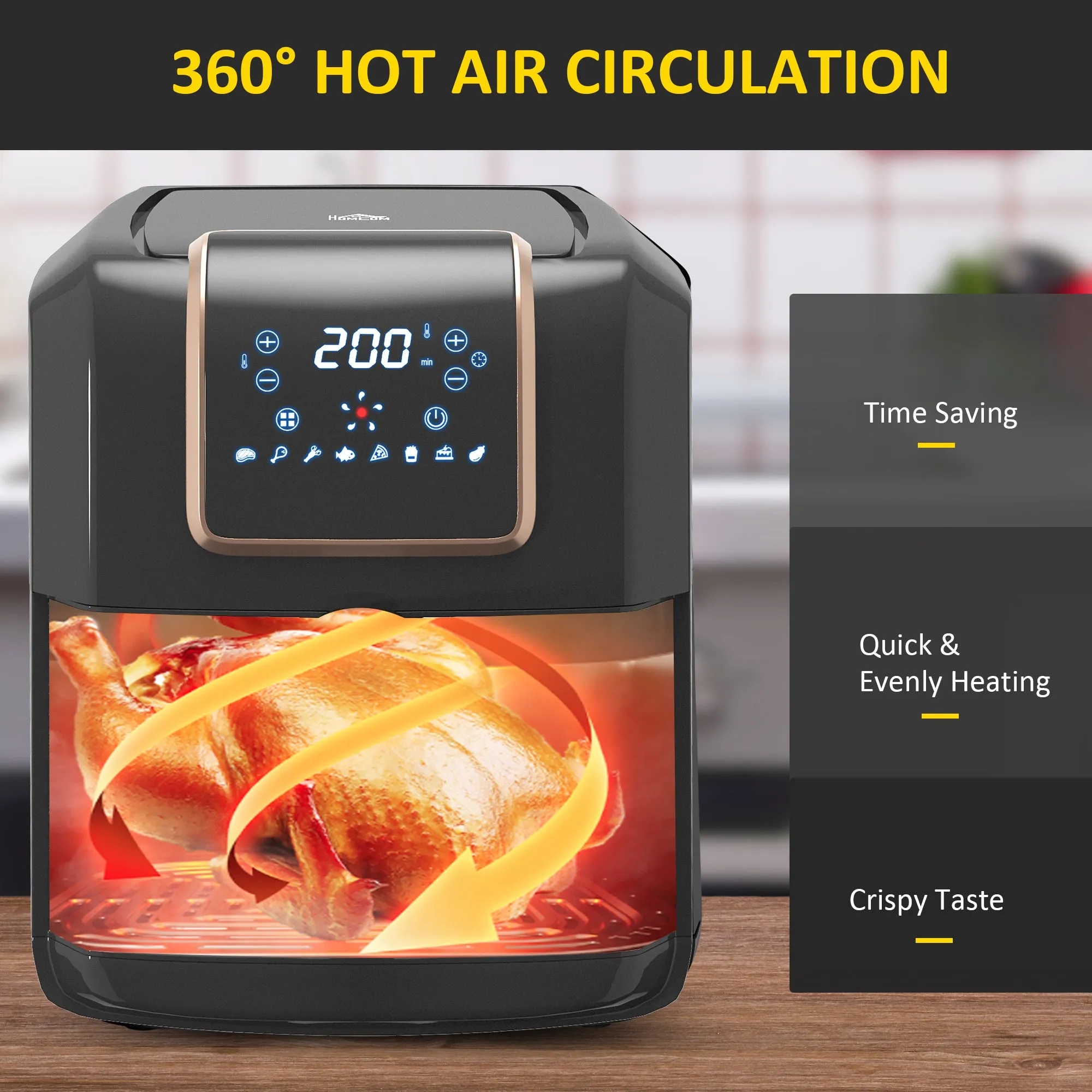 HOMCOM Air Fryer 1700W 6.5L with Digital Display Timer for Low Fat Cooking