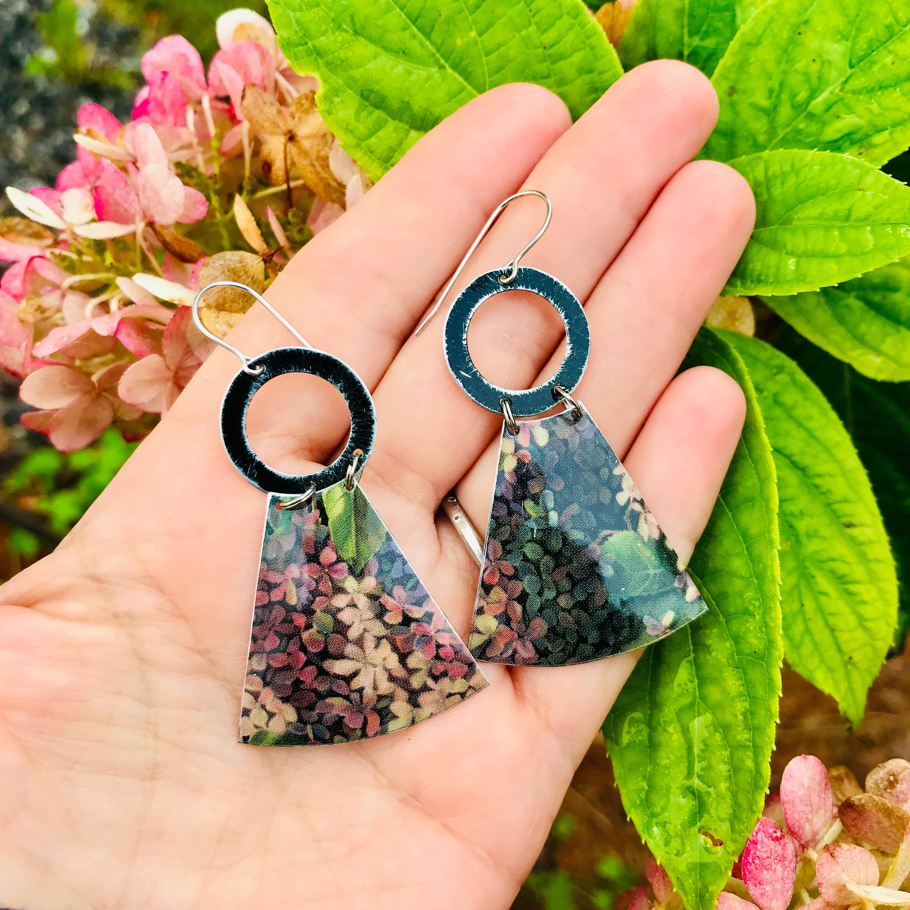 Hydrangeas Small Fans Tin Earrings