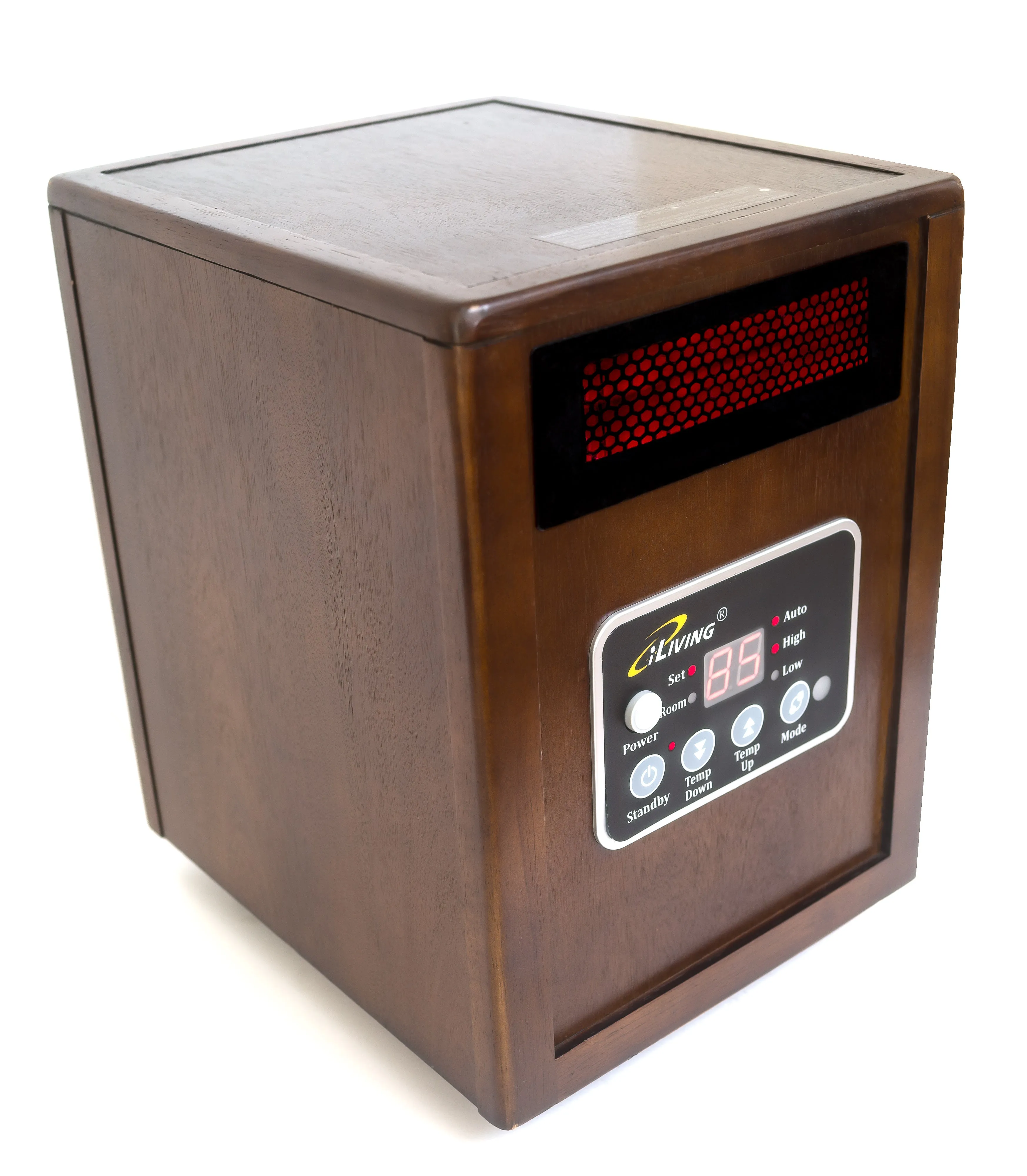 iLIVING ILG-918 Portable Infrared Space Heater with Walnut Wooden Cabinet, Fan Forced, 1500W