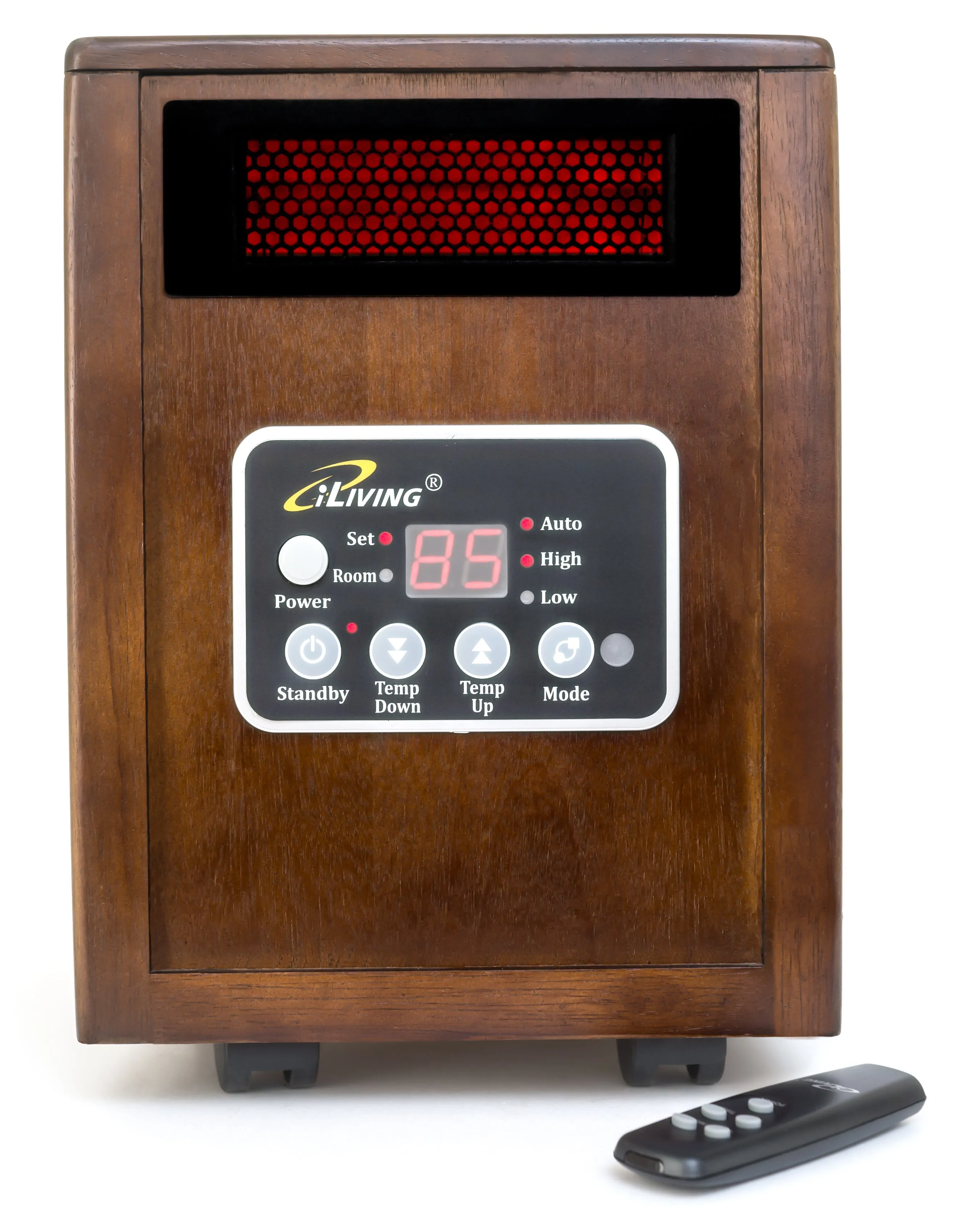 iLIVING ILG-918 Portable Infrared Space Heater with Walnut Wooden Cabinet, Fan Forced, 1500W