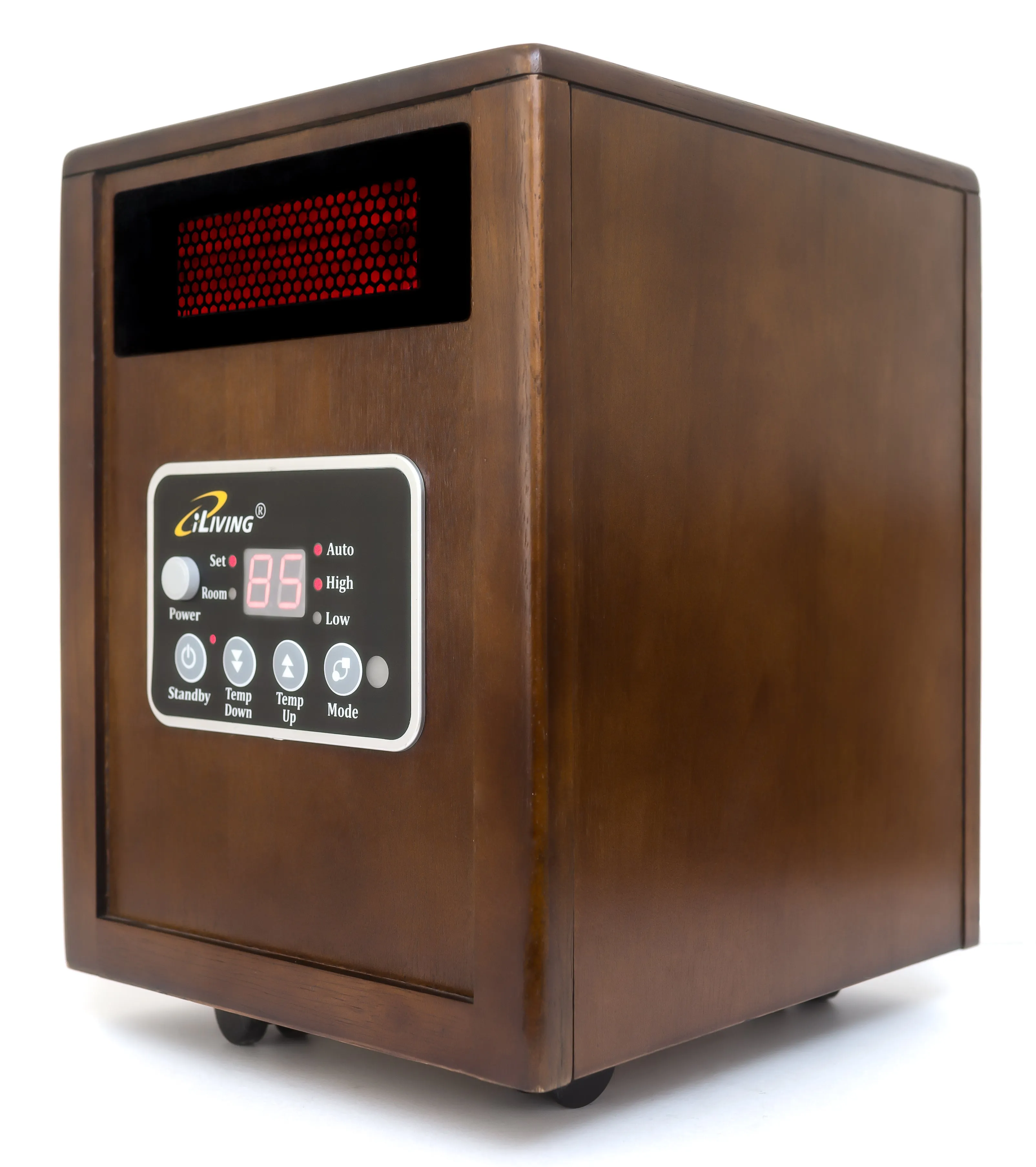 iLIVING ILG-918 Portable Infrared Space Heater with Walnut Wooden Cabinet, Fan Forced, 1500W