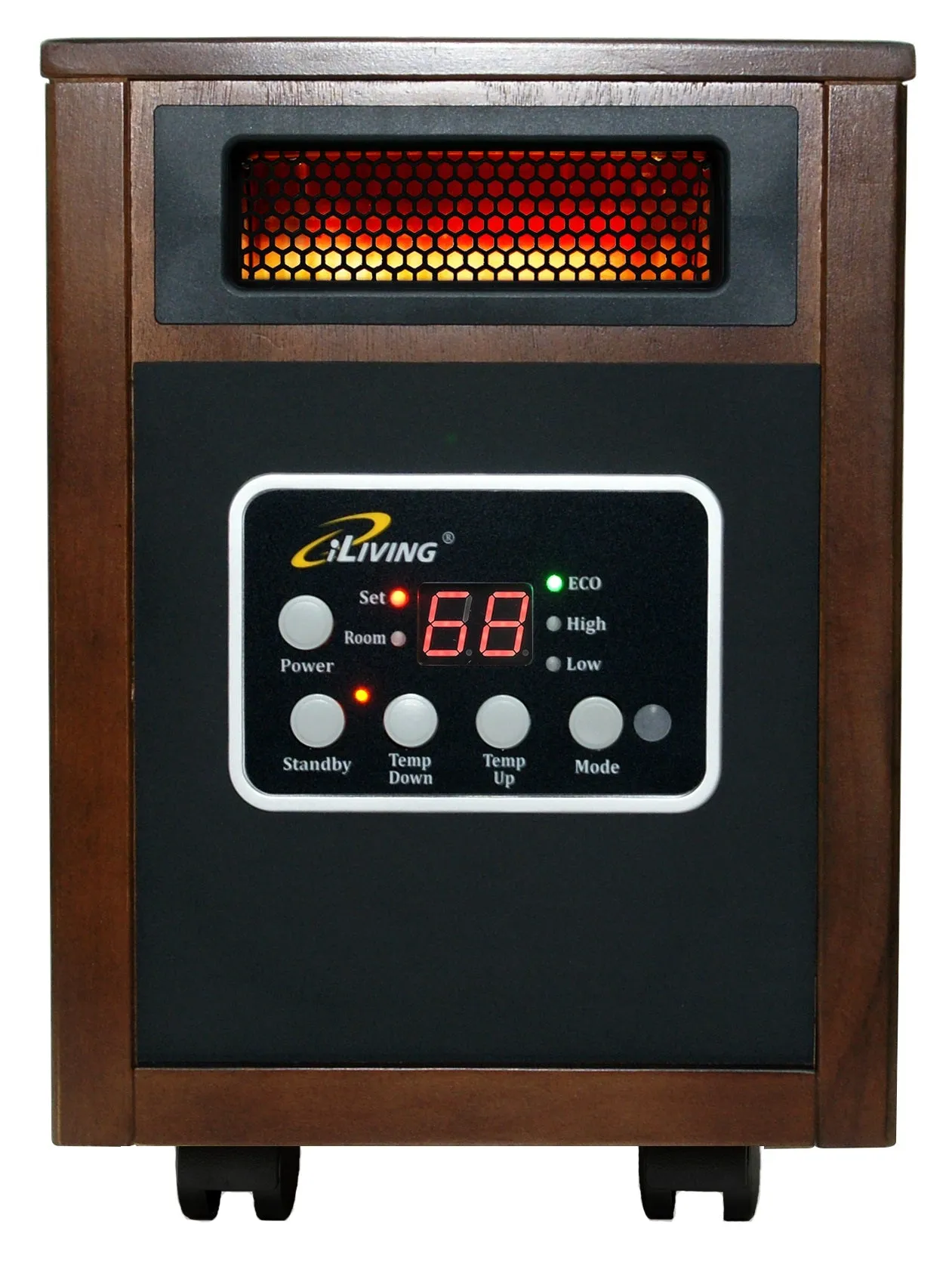 iLIVING ILG-918 Portable Infrared Space Heater with Walnut Wooden Cabinet, Fan Forced, 1500W