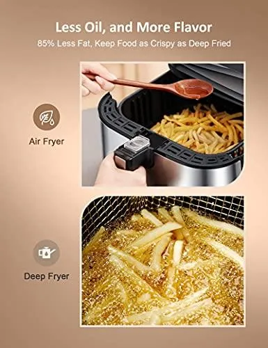 Innsky Air Fryer 5.8QT, 11-in-1 Stainless Steel Air Fryer Oven Dehydrator, Preheat, Delay Start & Keep Warm, 7 Food Presets, 1700W Oilless Cooker for Roast, Bake, Grill, LED Touchscreen, Recipes Book