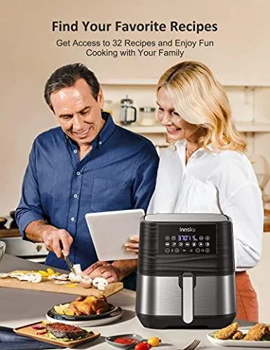 Innsky Air Fryer 5.8QT, 11-in-1 Stainless Steel Air Fryer Oven Dehydrator, Preheat, Delay Start & Keep Warm, 7 Food Presets, 1700W Oilless Cooker for Roast, Bake, Grill, LED Touchscreen, Recipes Book