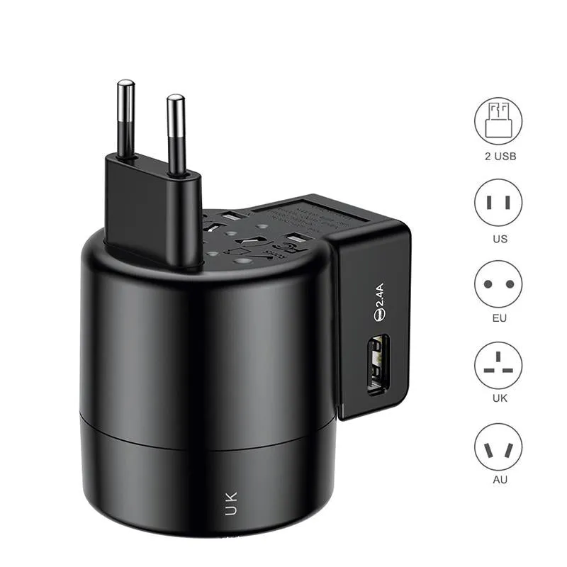 International Travel Adapter Whirl Universal Travel Wall Charger Plug Dual USB AC Power Adapter Converter for EU US UK AU