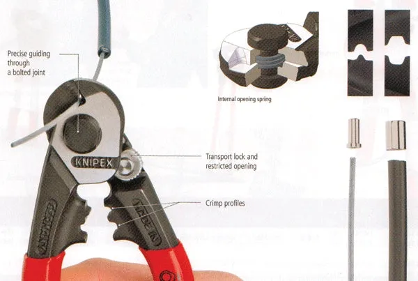 Knipex 95 61 190 Wire Rope Cutter (Wire Rope Shears) with Crimping Dies