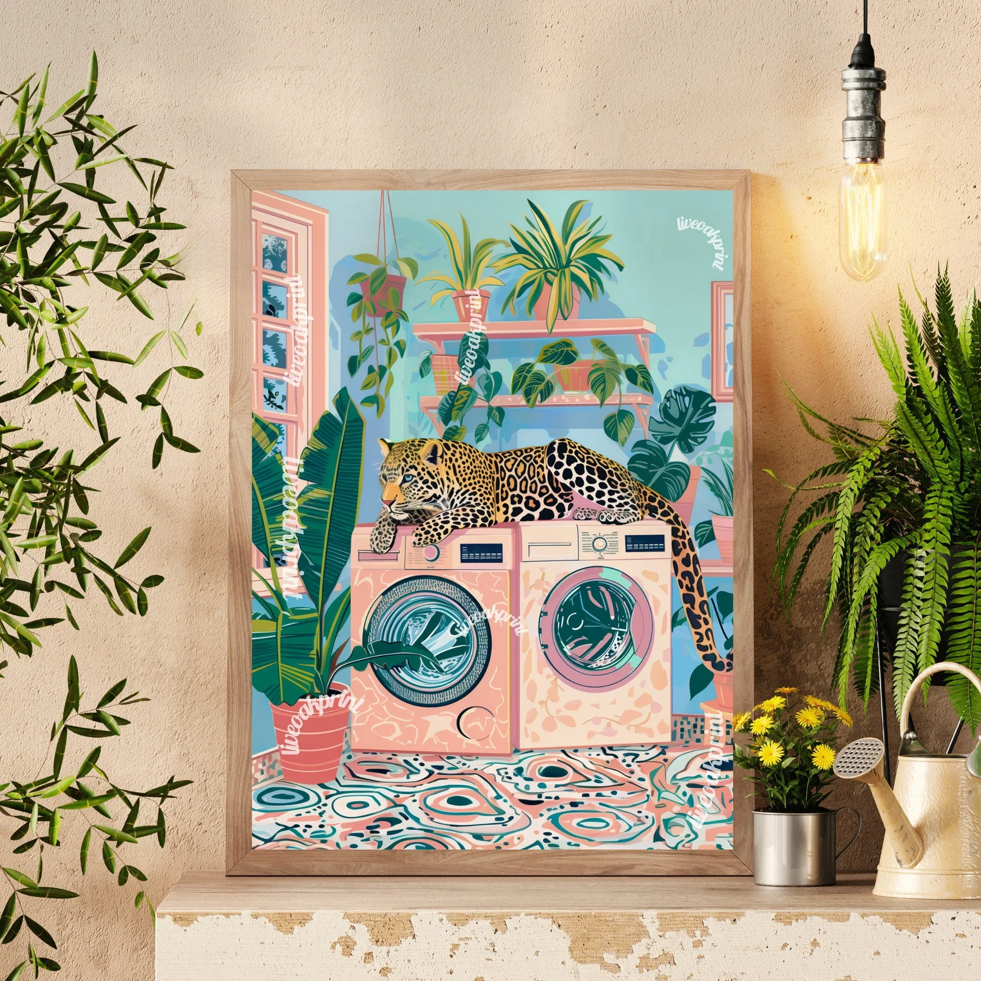 Laundry Leopard - Laundry Room Decor - Wash Room Wall Art - Leopard Wall Art - Pastel Maximalist Print - Boho Wall Art - Boho Laundry Room