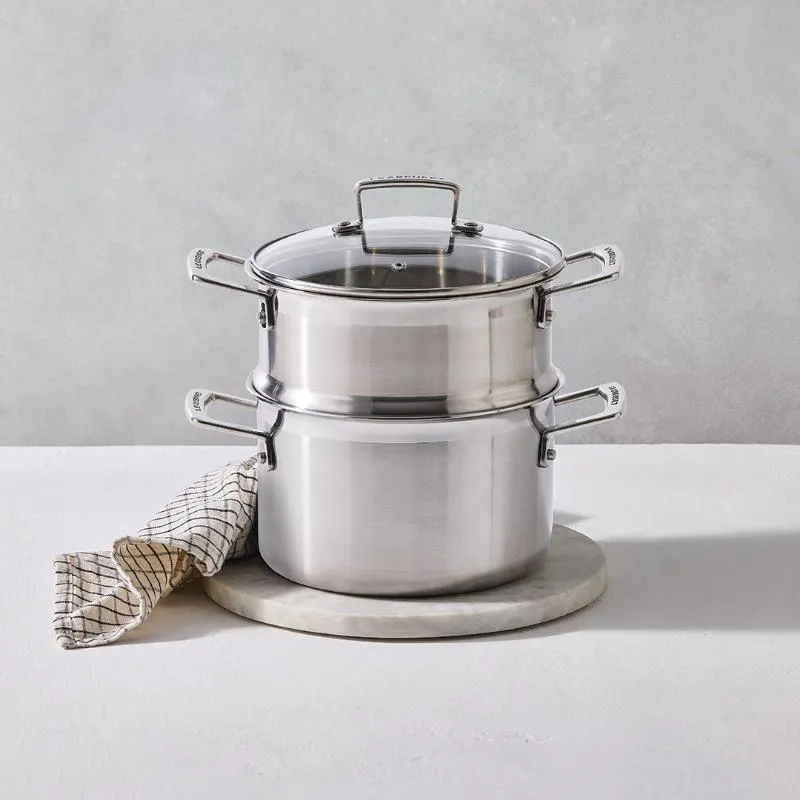 Le Creuset Classic 3-ply Stainless Steel 20cm Casserole with Steamer and Lid