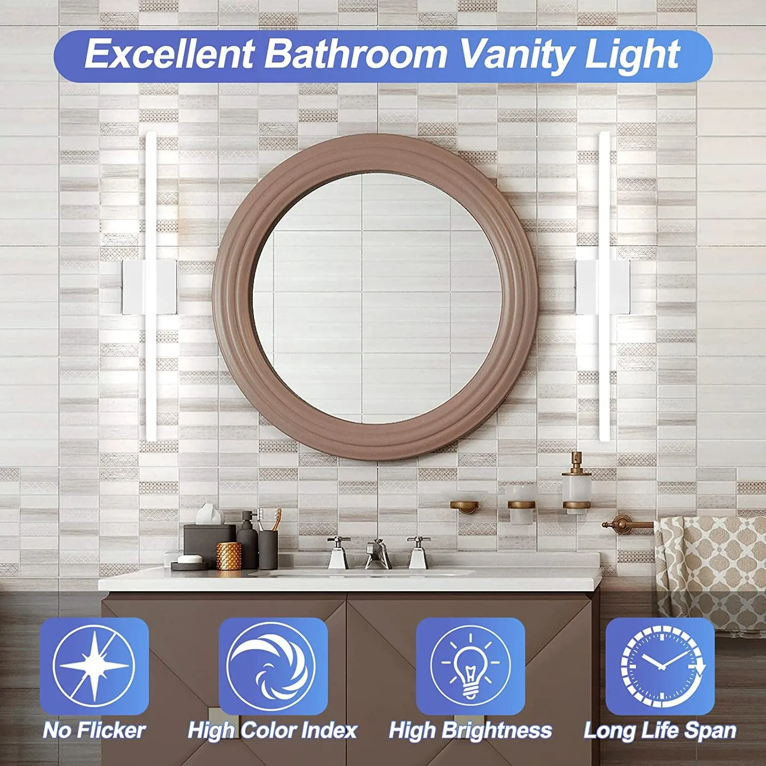 LED Vanity Lights Bar 24 Inch Bathroom Light Fixtures 14W IP44 over