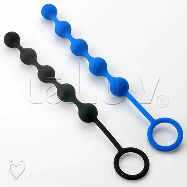 LeLuv Smooth Silicone Anal Beads with Handle - Row of 5