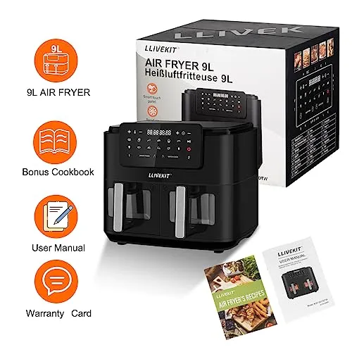 LLIVEKITDigital Dual Zone Oil Free Air Fryer 9L Large for Family (New)