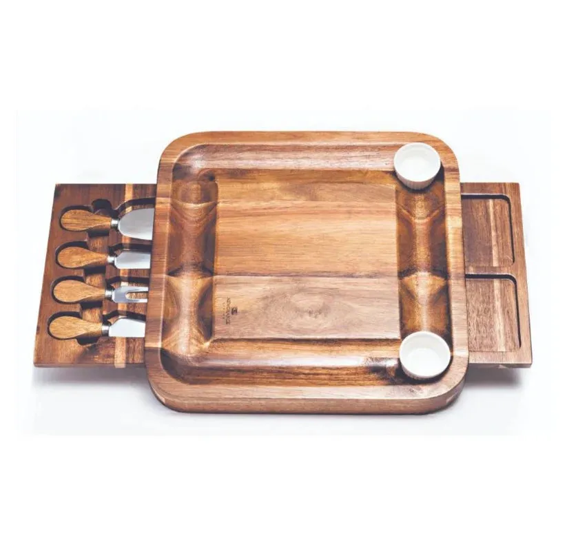 Newgrange Living Cheese Board Rectangular with 2 Dishes & 4 Knives