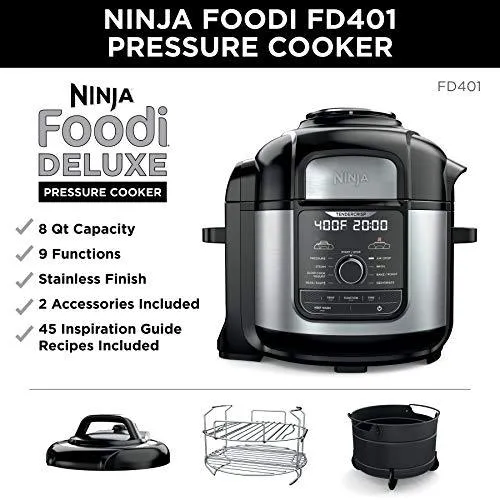 Ninja FD401 Foodi 8-Quart 9-in-1 Deluxe XL Pressure Cooker, Broil, Dehydrate, Slow Cook, Air Fryer, and More, with a Stainless Finish