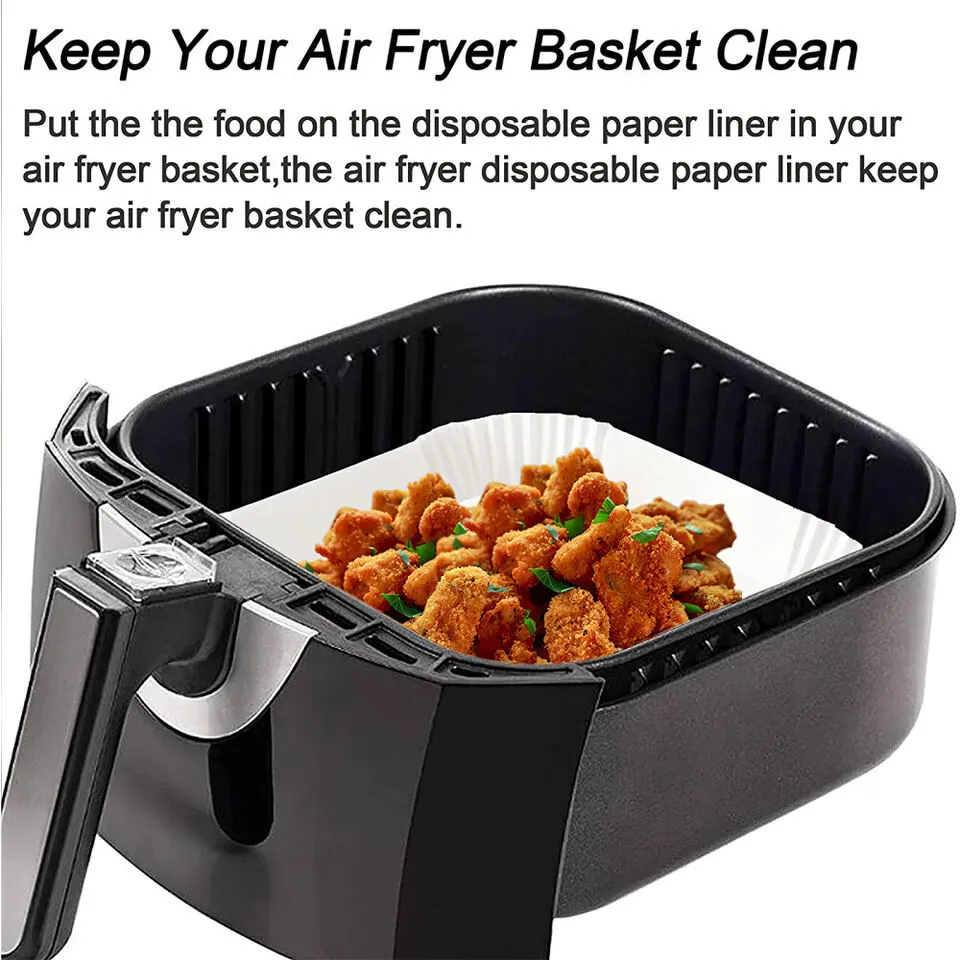 Non-Stick Square Air Fryer Paper Liners, 50PCS, Heatproof