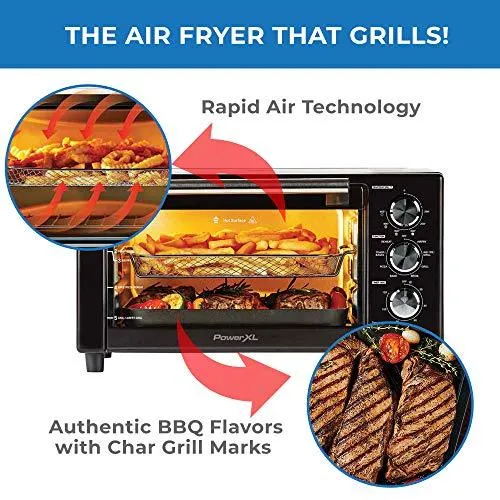 PowerXL Air Fryer Grill 8 in 1 Roast, Bake, Rotisserie, Electric Indoor Grill (6 Piece Accessory Pack), Black