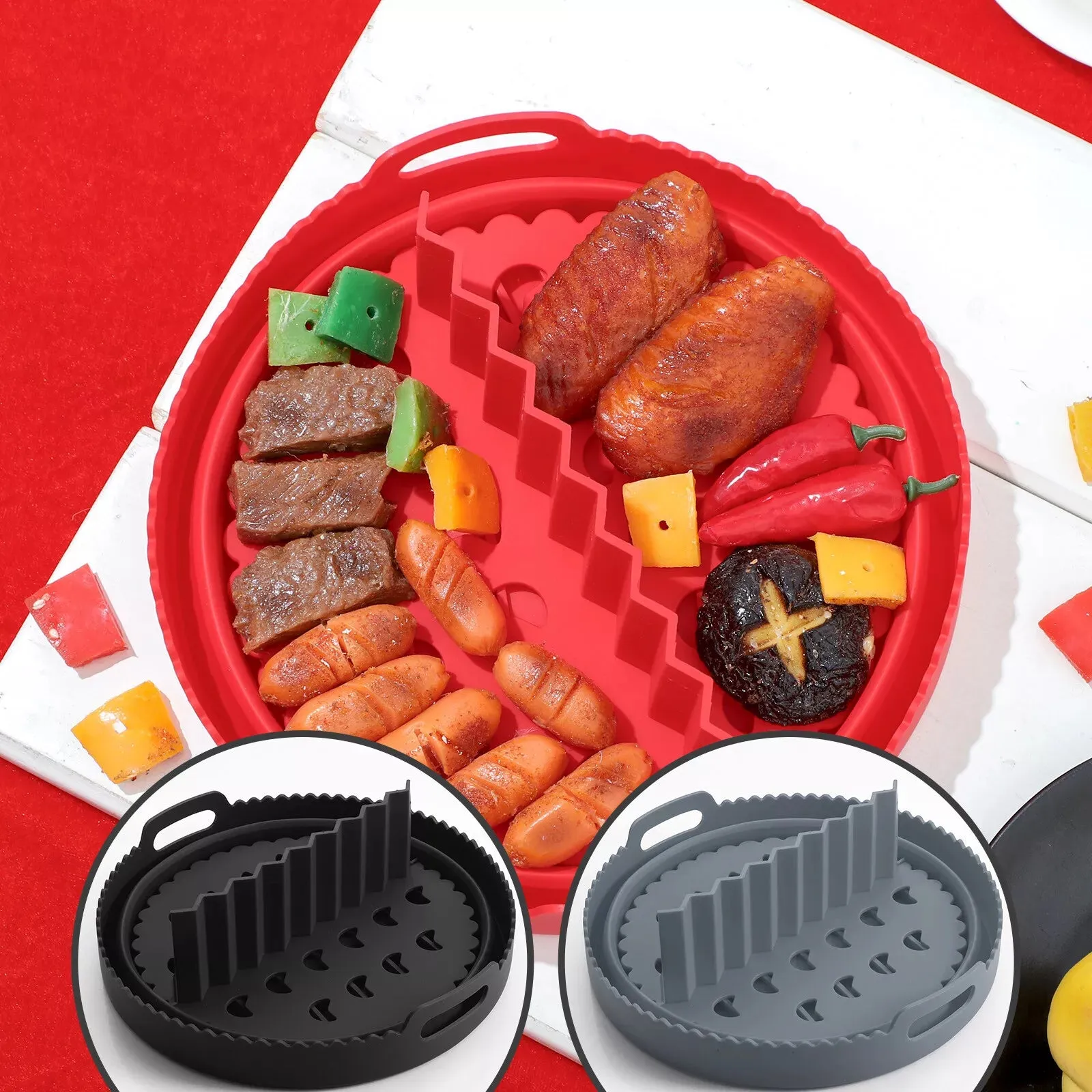 Premium Ultra Thick Silicone Air Fryer Liner With Divider and Utensils