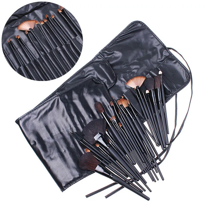 Professional 32 PCS Cosmetic Facial Make up Brush Kit Wool Makeup Brushes Tools Set with Black Leather Case-Hot Sale-TOP Quality!-[Free Shipping]