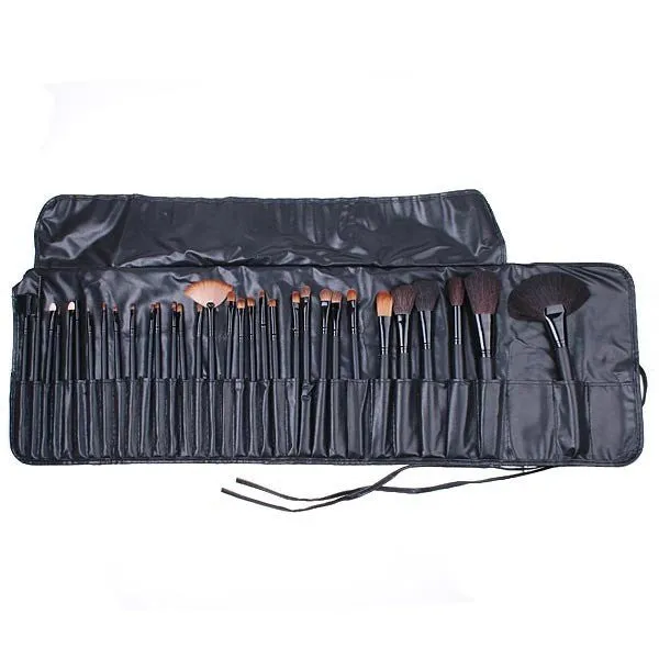 Professional 32 PCS Cosmetic Facial Make up Brush Kit Wool Makeup Brushes Tools Set with Black Leather Case-Hot Sale-TOP Quality!-[Free Shipping]