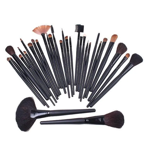 Professional 32 PCS Cosmetic Facial Make up Brush Kit Wool Makeup Brushes Tools Set with Black Leather Case-Hot Sale-TOP Quality!-[Free Shipping]