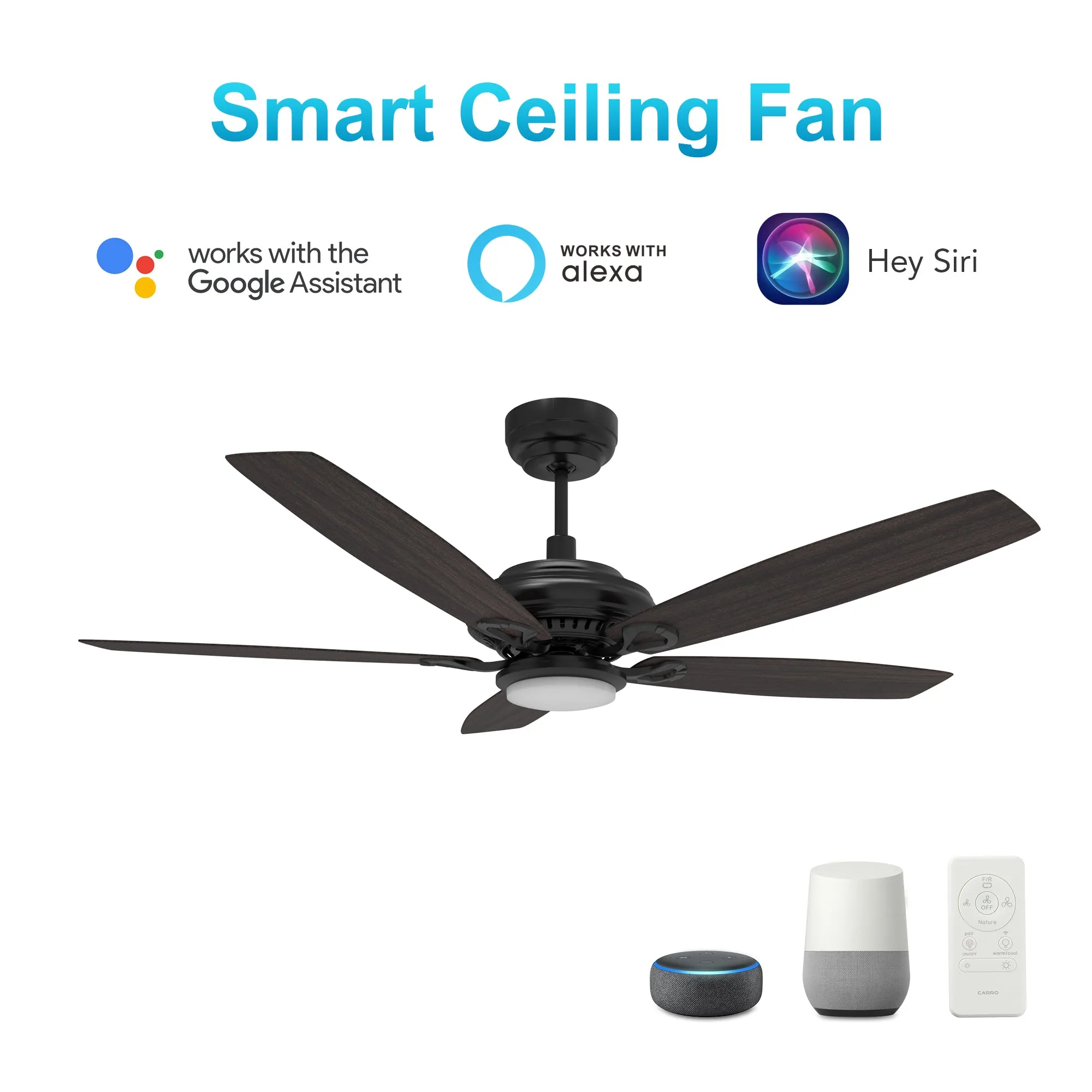 SONDER 52 inch 5-Blade Smart Ceiling Fan with LED Light Kit & Remote - Black/Dark Wood