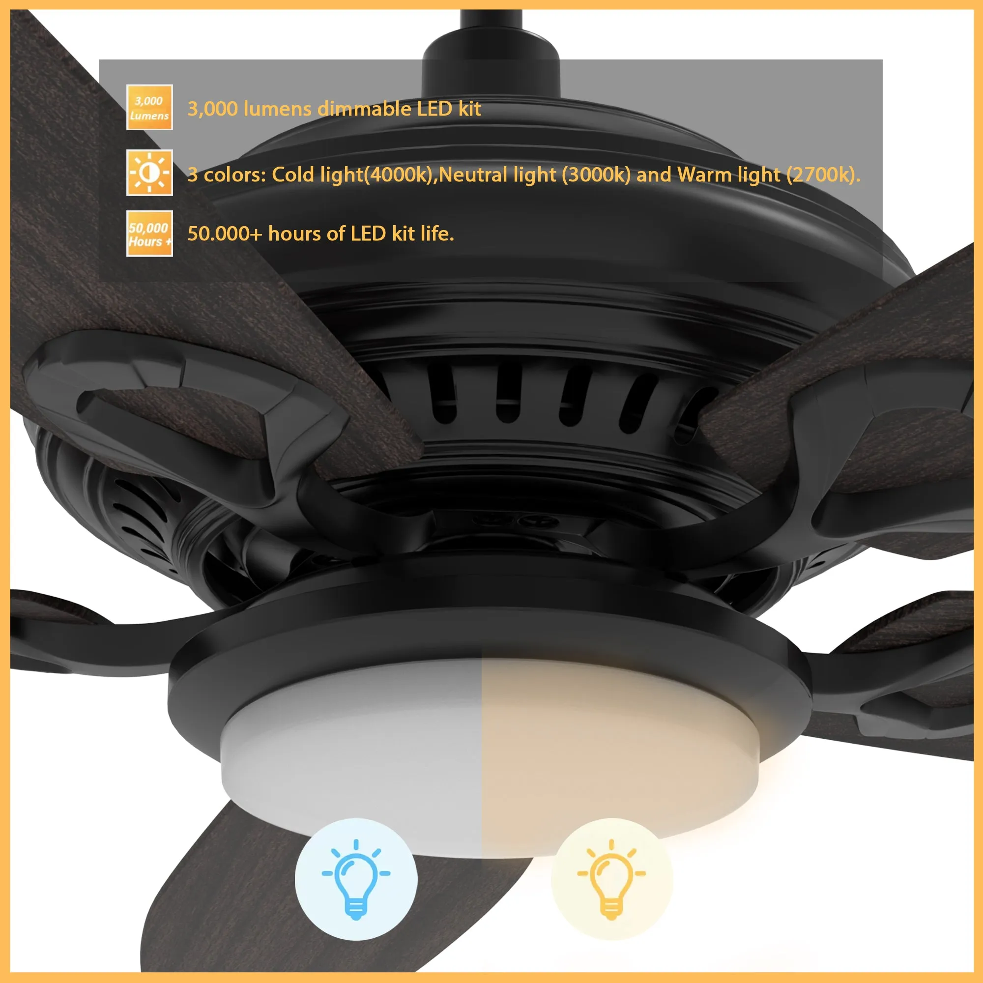 SONDER 52 inch 5-Blade Smart Ceiling Fan with LED Light Kit & Remote - Black/Dark Wood