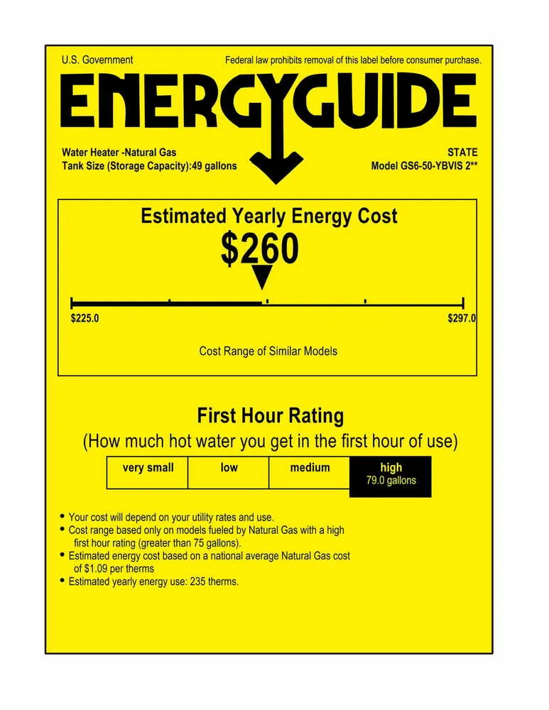 State Proline XE Power Vent Series 50 Gallon Capacity 40,000 BTU Heating Input Short Gas Water Heater