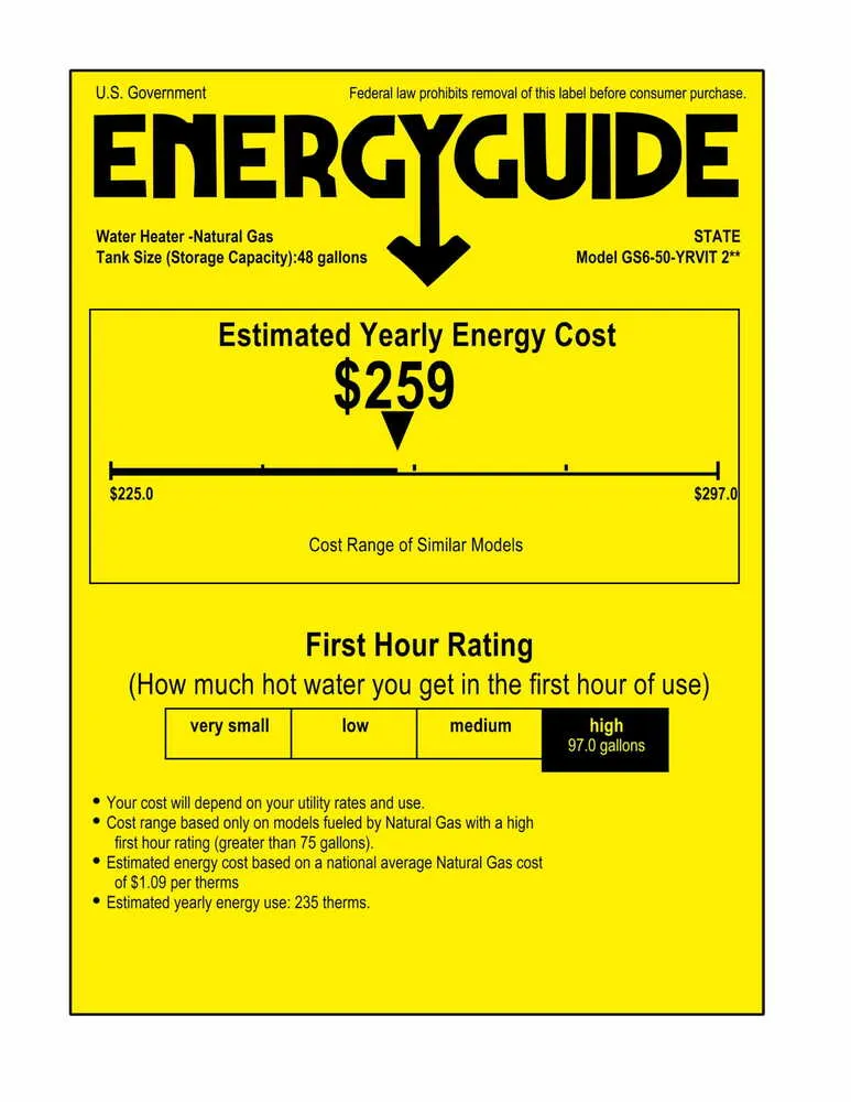 State Proline XE Power Vent Series 50 Gallon Capacity 50,000 BTU Heating Input Tall Gas Water Heater