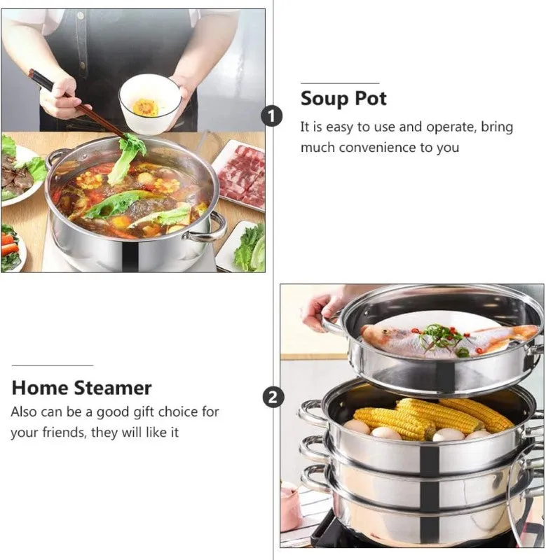 Steamer Cooker 30CM 3-Tier Stainless Steel Steamer Pot