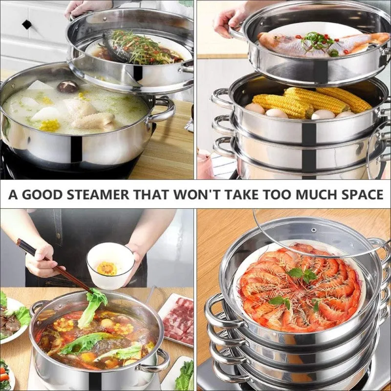 Steamer Cooker 30CM 3-Tier Stainless Steel Steamer Pot