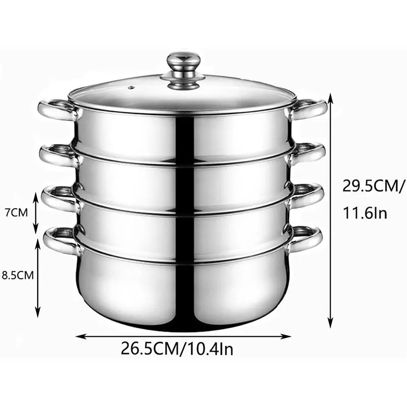 Steamer Cooker 30CM 3-Tier Stainless Steel Steamer Pot