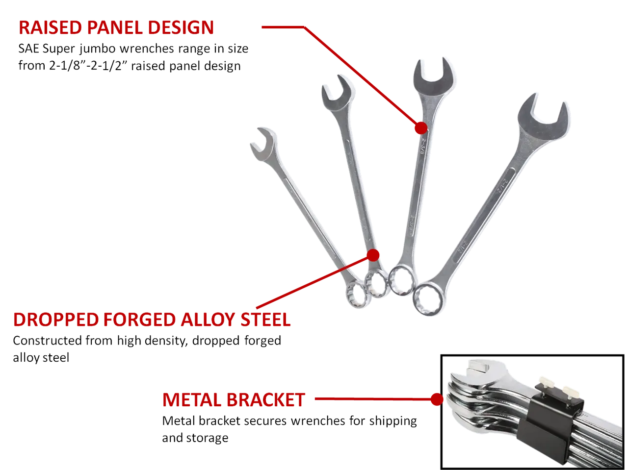 Sunex 9604 4 Pc. Raised Panel SAE Super Jumbo Combination Wrench Set