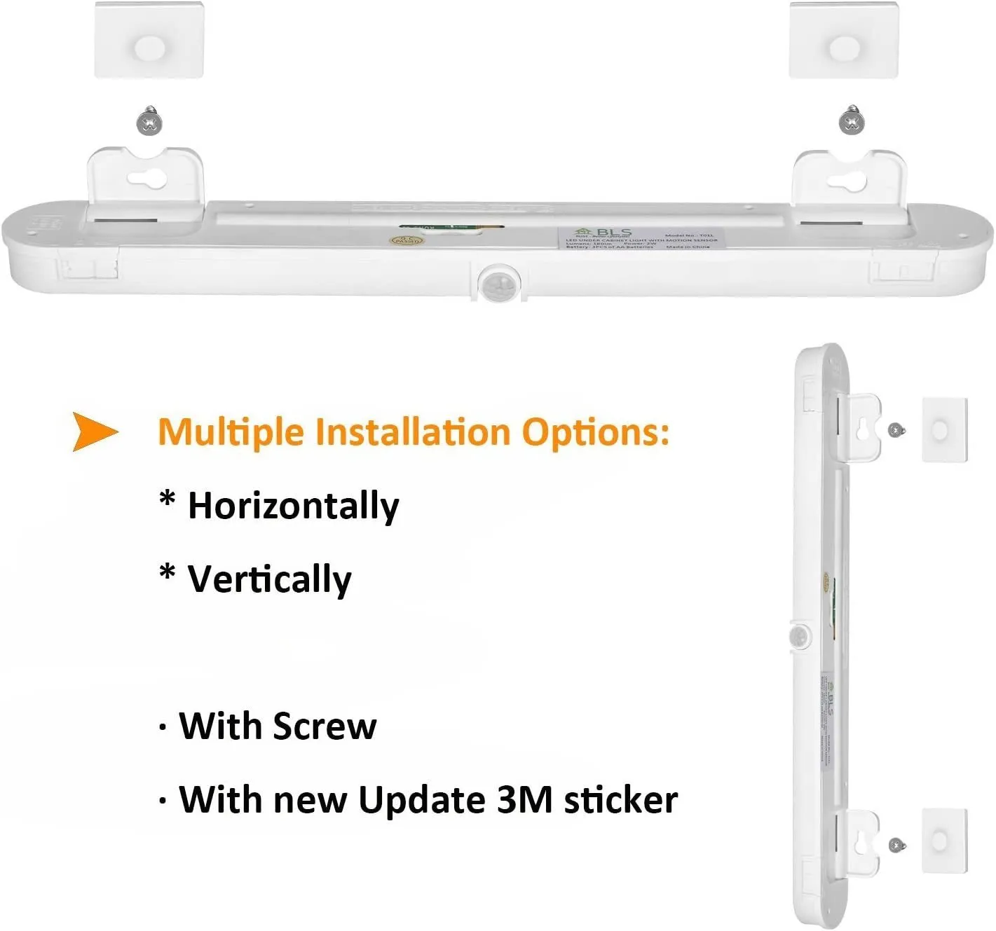 T01L LED Closet Light - BLS Super Bright 20 LED under Cabinet Lighting Battery Powered / DC Input Wireless Motion Sensing Light, Auto on off Switch, Motion Sensor & Light Sensor, Light Beam Adjustable