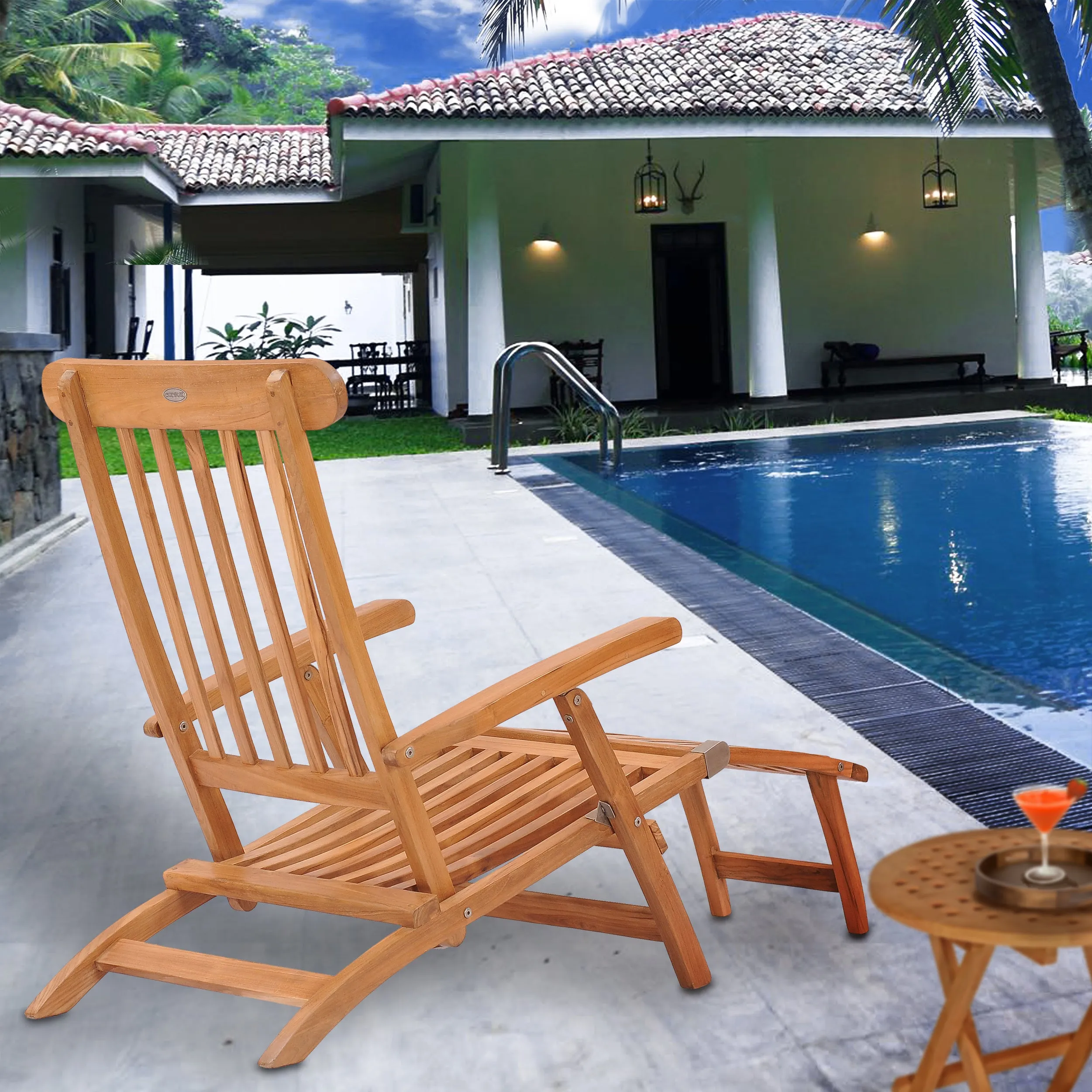 Teak Wood Titanic Outdoor Reclining Steamer Chair