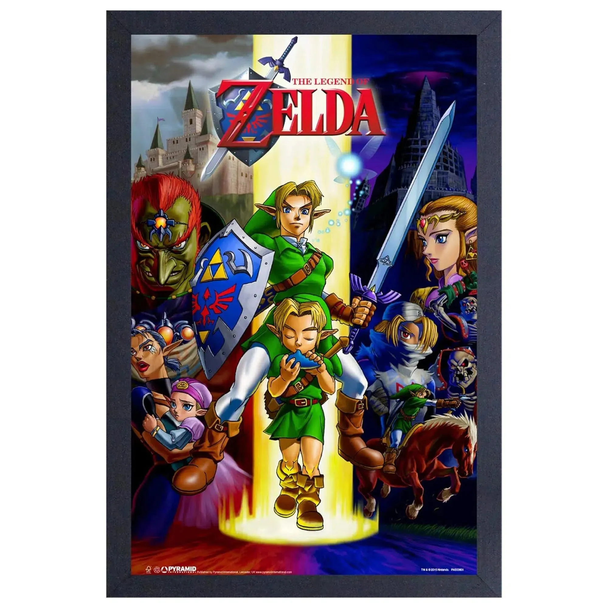 The Legend of Zelda: Ocarina of Time - Link, Zelda & Ganondorf Framed Poster (Gel Coat, 12.25"x18.25") - Pyramid America