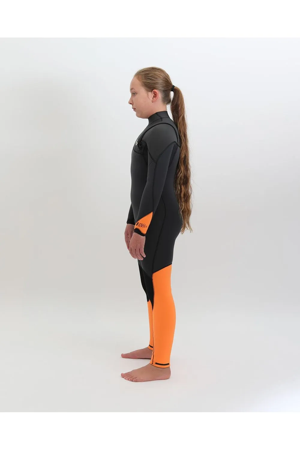 Tiki Youth Zepha 4/3 Wetsuit GBS Zip Free Steamer - Graphite/Orange