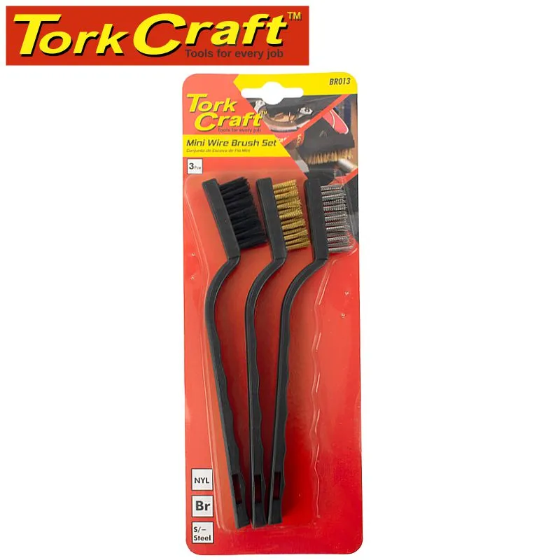 TORK CRAFT MINI BRUSH SET 3PC BRASS STAINLESS NYLON IN BLISTER BR013