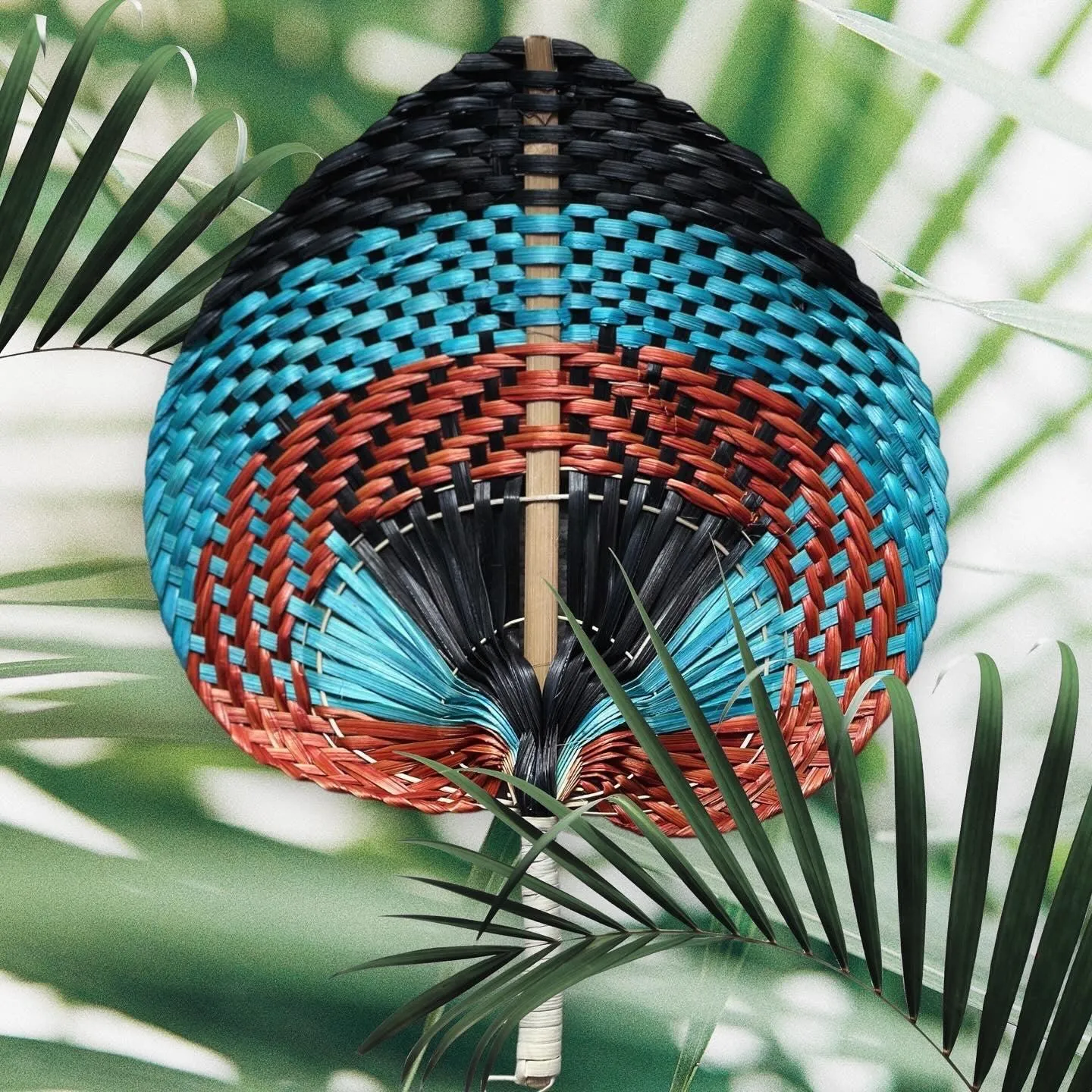 Tricolor Raffia Handmade Fan