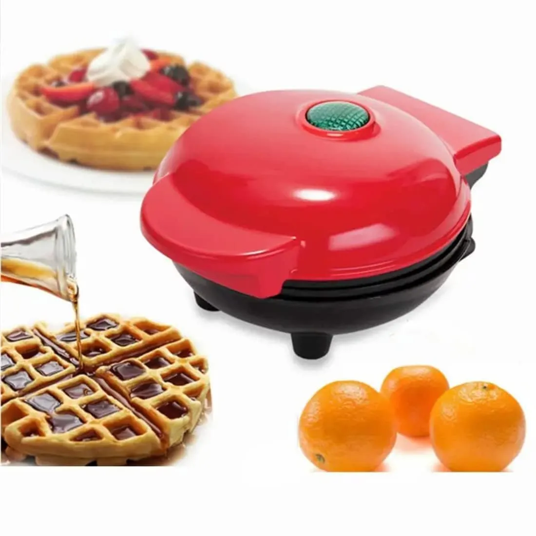 WENGONVILA Electirc Non-Stick Mini 4.5 Inch Waffle Maker Machine | Compact Size Toast, Grill, Waffle, Sandwich Maker Machine (Red Color).