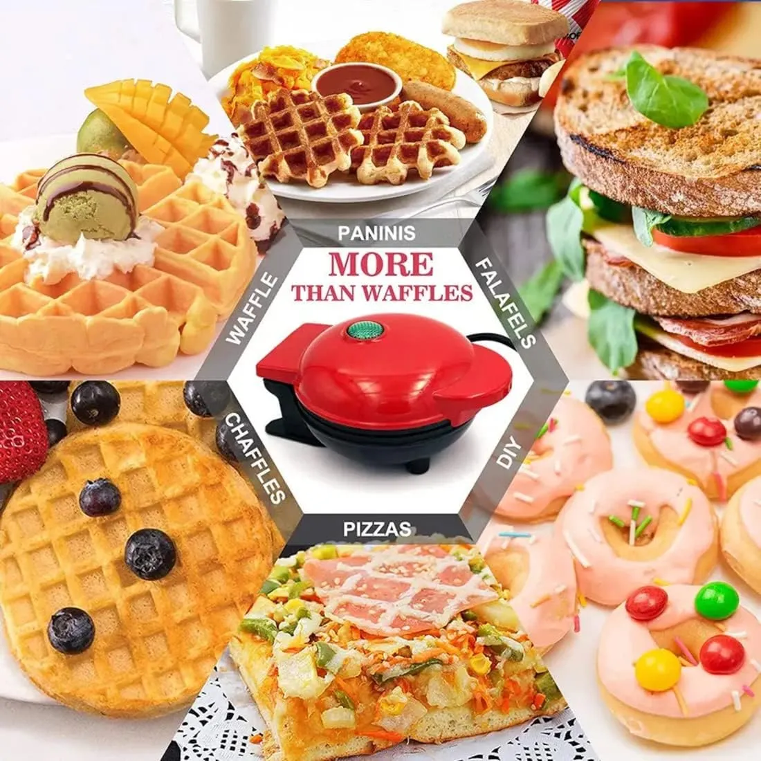 WENGONVILA Electirc Non-Stick Mini 4.5 Inch Waffle Maker Machine | Compact Size Toast, Grill, Waffle, Sandwich Maker Machine (Red Color).