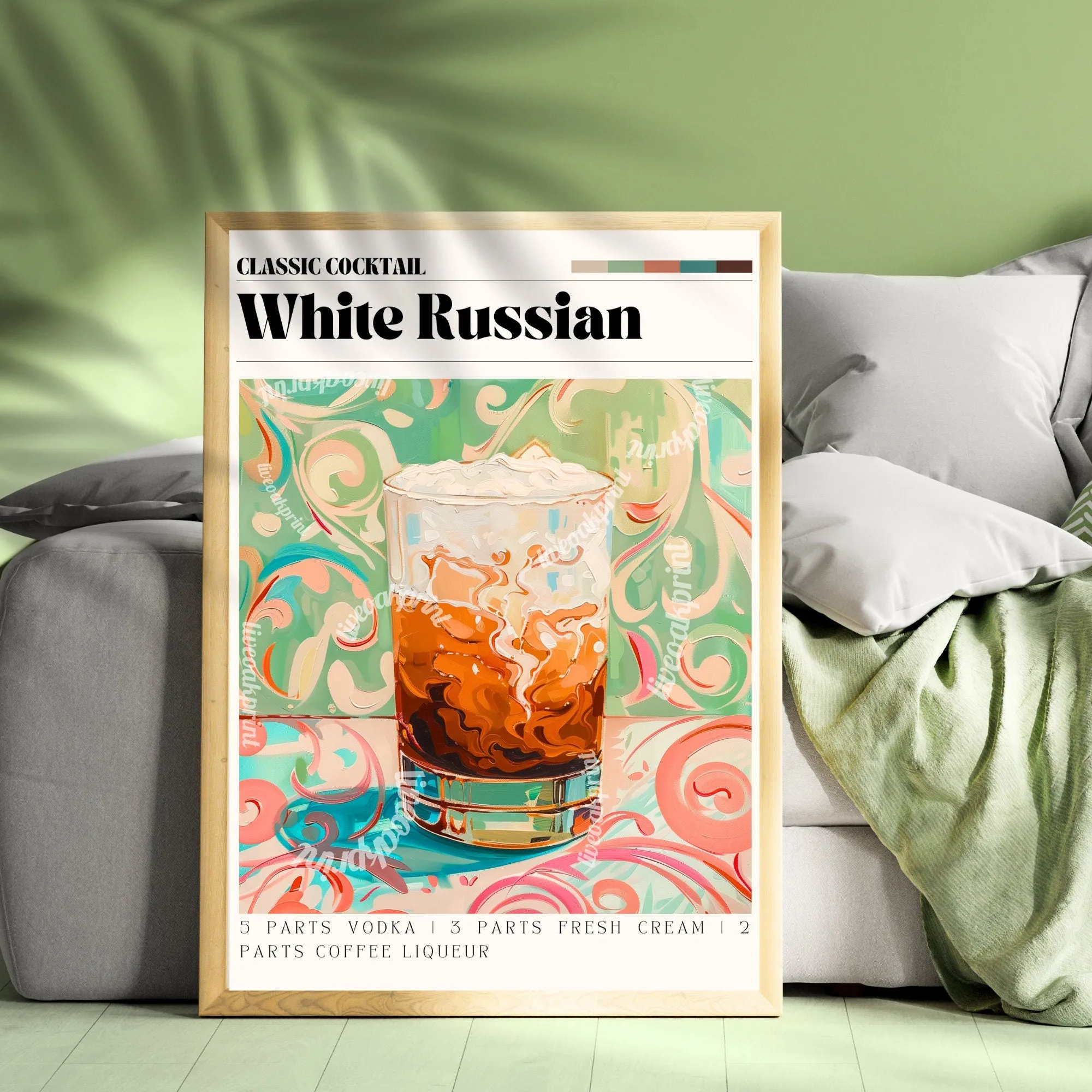 White Russian Print - Cocktail Wall Art - Bar Cart - Classic Cocktail Prints - White Russian Gift - Kitchen Wall Art - Retro Drink Print