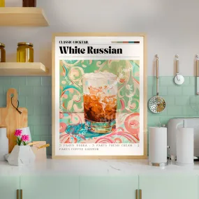 White Russian Print - Cocktail Wall Art - Bar Cart - Classic Cocktail Prints - White Russian Gift - Kitchen Wall Art - Retro Drink Print