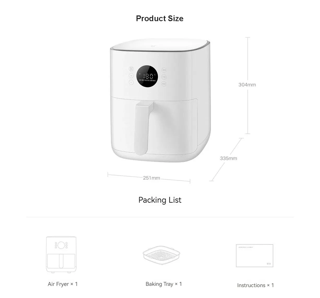 XIAOMI MIJIA Air Fryer 4.5L Multifunctional Household Low Oil And Light Fat Fryer Intelligent NTC Precise Temperature Control