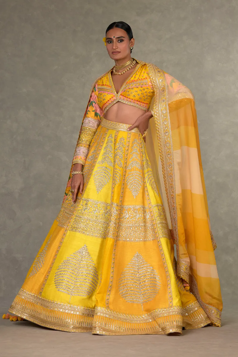 Yellow Sorbet Paan-Patti Lehenga