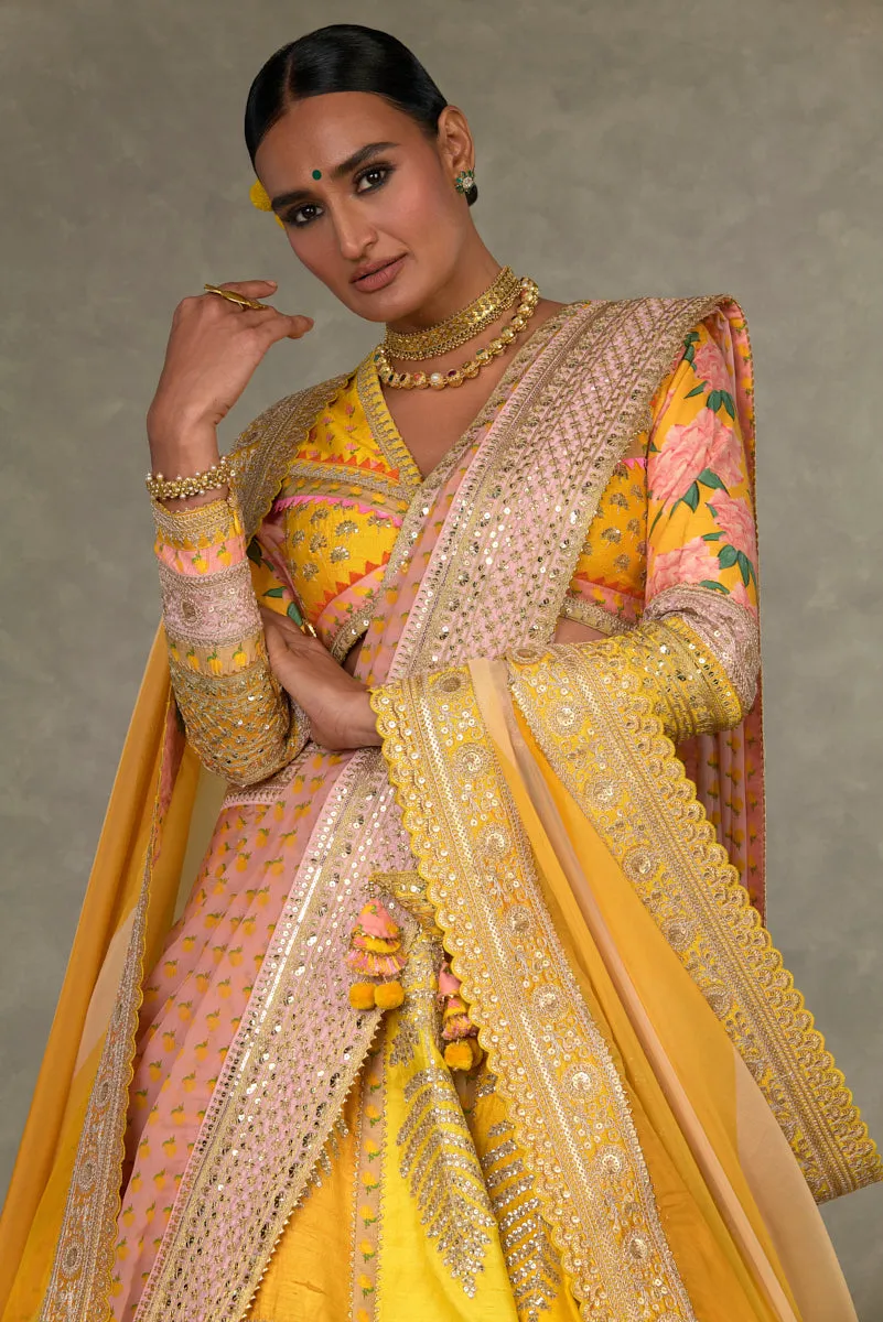 Yellow Sorbet Paan-Patti Lehenga