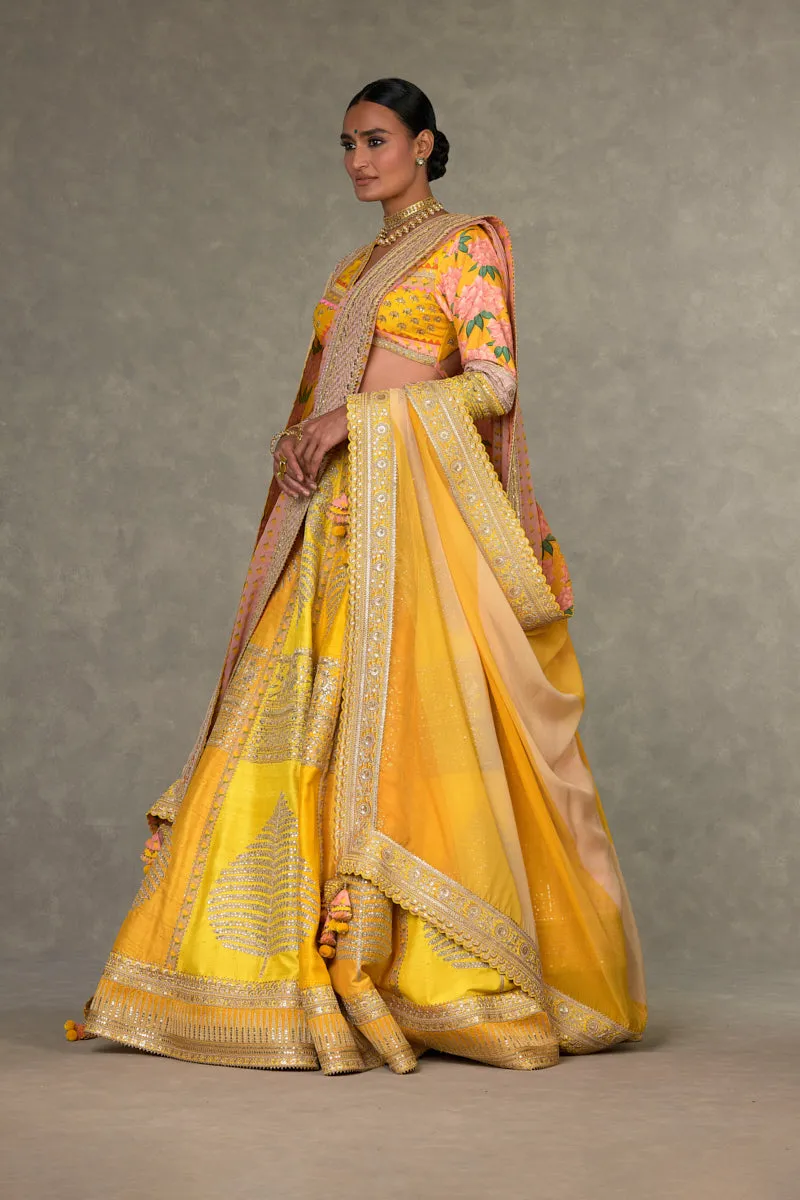 Yellow Sorbet Paan-Patti Lehenga